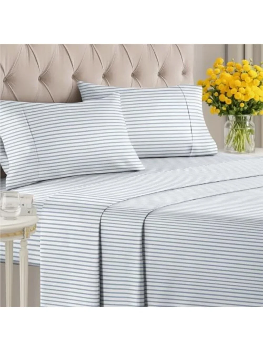 Queen 4-Piece Striped Sheet Set - Soft, Breathable, Cooling Bedding - Ocean